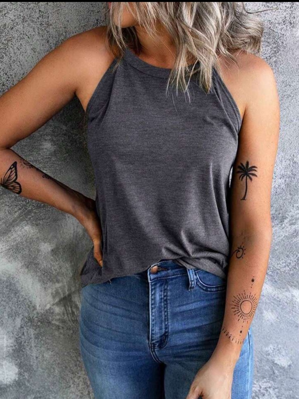 Gray Highneck Tank Top